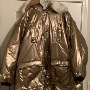 boohoo Faux Fur Metallic Parka Plus Size
